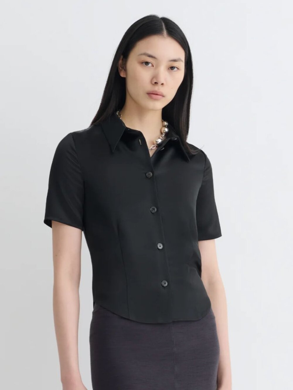 Nanushka Black Clare Slip Satin Shirt